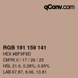Color code: RGB 191 159 141 | qconv.com