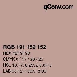 Color code: RGB 191 159 152 | qconv.com