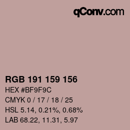カラーコード: RGB 191 159 156 | qconv.com