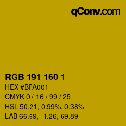 Color code: RGB 191 160 1 | qconv.com