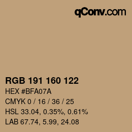 Código de color: RGBA 191 160 122 1 | qconv.com