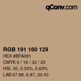 Color code: RGB 191 160 129 | qconv.com