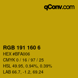 カラーコード: RGB 191 160 6 | qconv.com