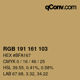 Color code: RGB 191 161 103 | qconv.com