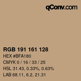 Color code: RGB 191 161 128 | qconv.com