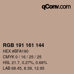 カラーコード: RGB 191 161 144 | qconv.com