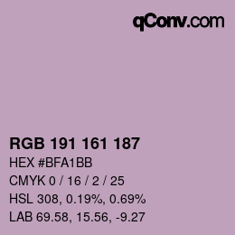 颜色代码: RGB 191 161 187 | qconv.com