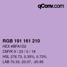 Color code: RGB 191 161 210 | qconv.com