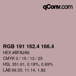 カラーコード: RGB 191 162.4 166.4 | qconv.com