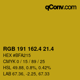 カラーコード: RGB 191 162.4 21.4 | qconv.com