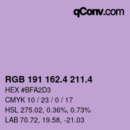 カラーコード: RGB 191 162.4 211.4 | qconv.com