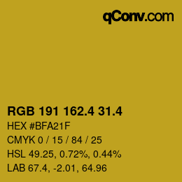 カラーコード: RGB 191 162.4 31.4 | qconv.com