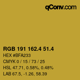 カラーコード: RGB 191 162.4 51.4 | qconv.com