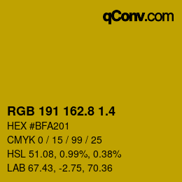 カラーコード: RGB 191 162.8 1.4 | qconv.com