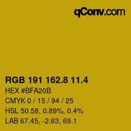 カラーコード: RGB 191 162.8 11.4 | qconv.com