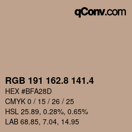 カラーコード: RGB 191 162.8 141.4 | qconv.com