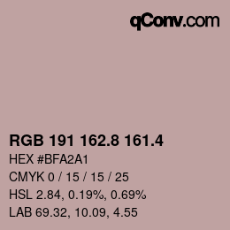 カラーコード: RGB 191 162.8 161.4 | qconv.com
