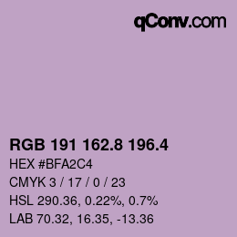 カラーコード: RGB 191 162.8 196.4 | qconv.com