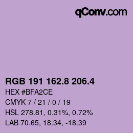 カラーコード: RGB 191 162.8 206.4 | qconv.com