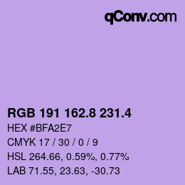 カラーコード: RGB 191 162.8 231.4 | qconv.com