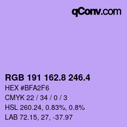 カラーコード: RGB 191 162.8 246.4 | qconv.com
