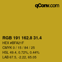 カラーコード: RGB 191 162.8 31.4 | qconv.com