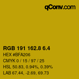 カラーコード: RGB 191 162.8 6.4 | qconv.com
