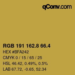 カラーコード: RGB 191 162.8 66.4 | qconv.com