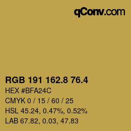 カラーコード: RGB 191 162.8 76.4 | qconv.com