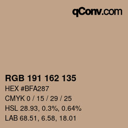 Color code: RGB 191 162 135 | qconv.com