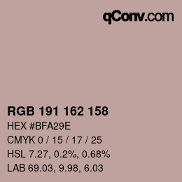 Color code: RGB 191 162 158 | qconv.com