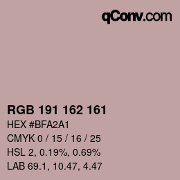 Código de color: RGB 191 162 161 | qconv.com