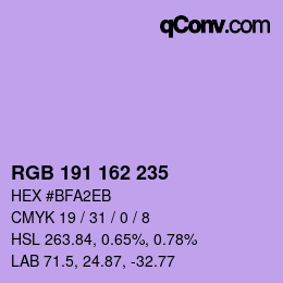 Color code: RGB 191 162 235 | qconv.com
