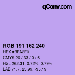 カラーコード: RGB 191 162 240 | qconv.com