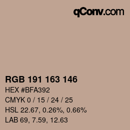 Color code: RGB 191 163 146 | qconv.com