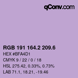 カラーコード: RGB 191 164.2 209.6 | qconv.com