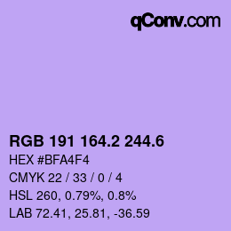 カラーコード: RGB 191 164.2 244.6 | qconv.com