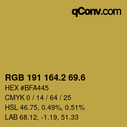 カラーコード: RGB 191 164.2 69.6 | qconv.com