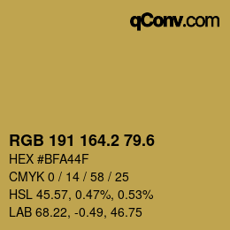 カラーコード: RGB 191 164.2 79.6 | qconv.com