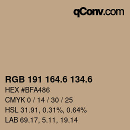 カラーコード: RGB 191 164.6 134.6 | qconv.com