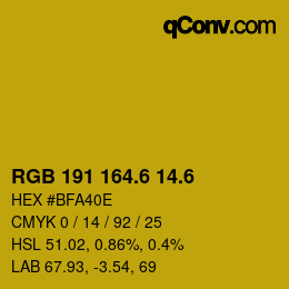 カラーコード: RGB 191 164.6 14.6 | qconv.com