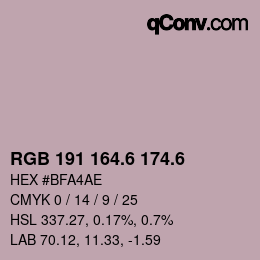 カラーコード: RGB 191 164.6 174.6 | qconv.com