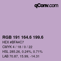 カラーコード: RGB 191 164.6 199.6 | qconv.com