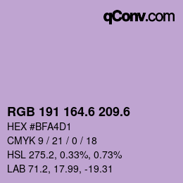 カラーコード: RGB 191 164.6 209.6 | qconv.com