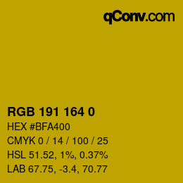 Color code: RGB 191 164 0 | qconv.com