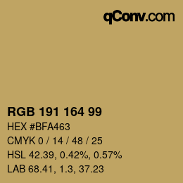 Color code: RGB 191 164 99 | qconv.com