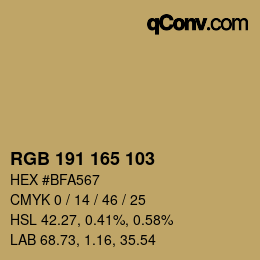 Color code: RGB 191 165 103 | qconv.com
