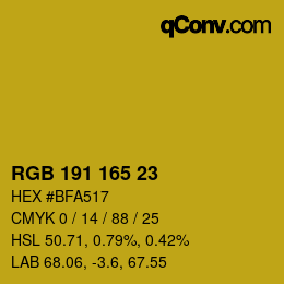 Color code: RGB 191 165 23 | qconv.com