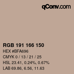 Farbcode: RGBA 191 166 150 1 | qconv.com