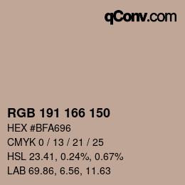 Color code: RGB 191 166 150 | qconv.com